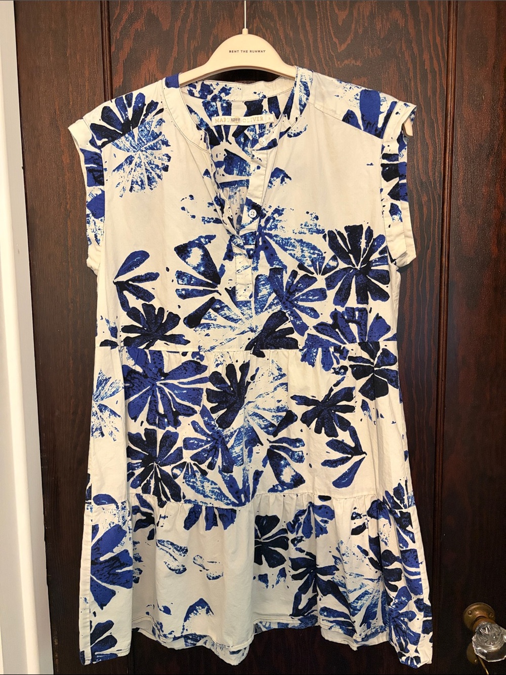 Marie Oliver White Dress with Blue Floral Print